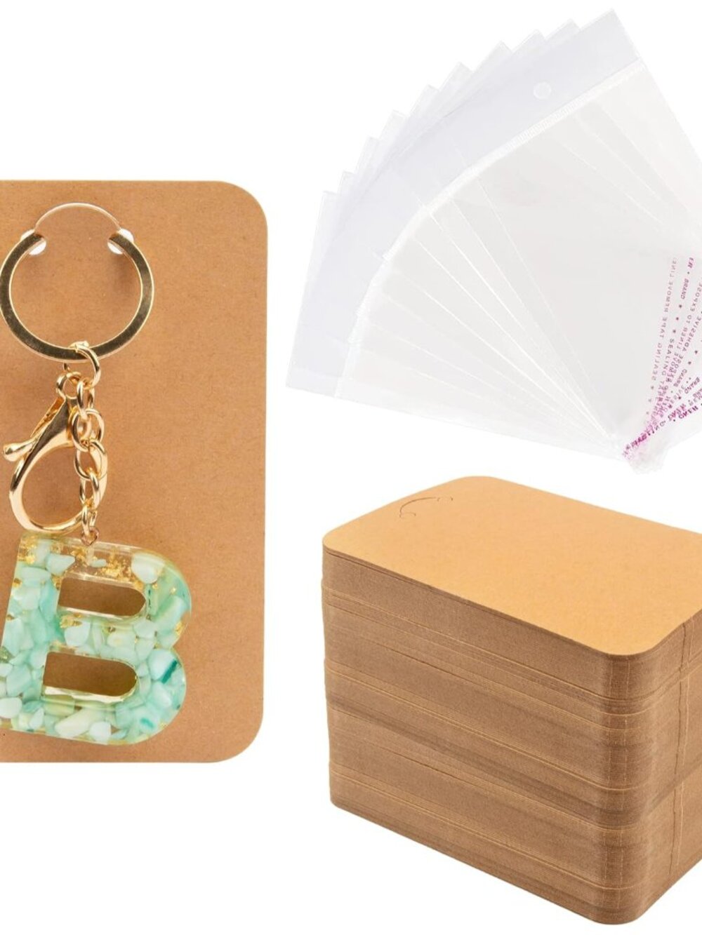 3''x4.7'' Keychain Display Cards with Self-Sealing Bags, Brown 100p
